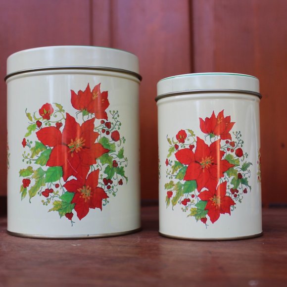 Hartin International Vintage holiday nesting tins pair of 2 - poinsettias - Picture 2 of 11